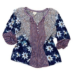 Anthropologie Fig & Flower Floral Blouse Large Pink Blue